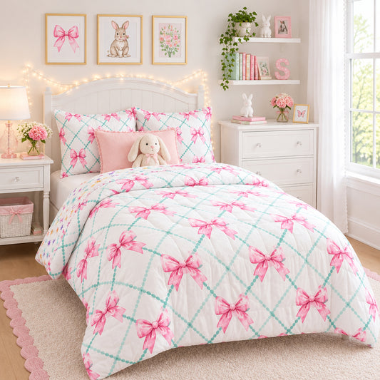 Dluxe Ave. (TWIN) 2 Pcs Comforter and Bedding Set/ Pink Bows