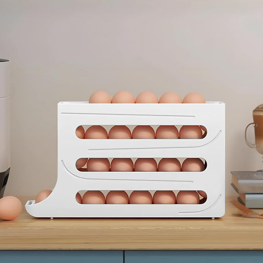 Dluxe Ave. 4 Tiers Egg Holder for Fridge/Scrolling Egg Rack Dispenser (White)