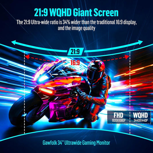 Dluxe Ave. Gawfolk 34 Inch Ultrawide Curved Gaming Monitor 1500R PC Screen 165hz UWQHD 3440x1440 Curved Computer