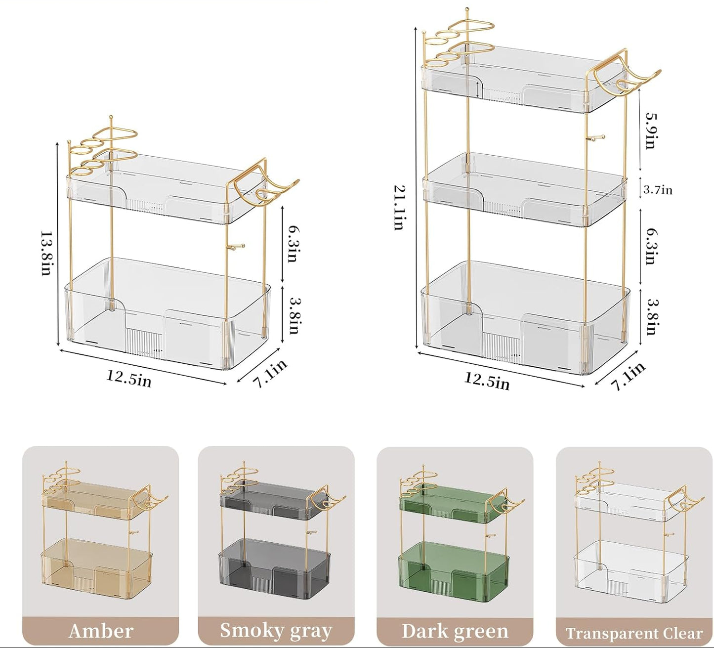 Dluxe Ave. Luxury Bathroom Counter Organizer/ Large 2 Tiers (Clear)