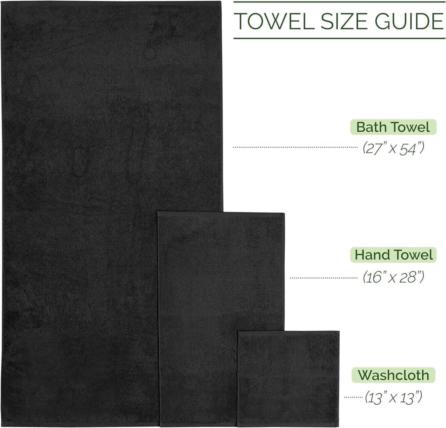 Dluxe Ave. Elegant Comfort 100% Turkish Cotton Corduroy Ribbed Luxury Bath Towels 6-Piece Set Premium Feel - Quick Dry Highly Absorbent Contains 2 Bath Towels 2 Hand Towels and 2 Washcloths Black
