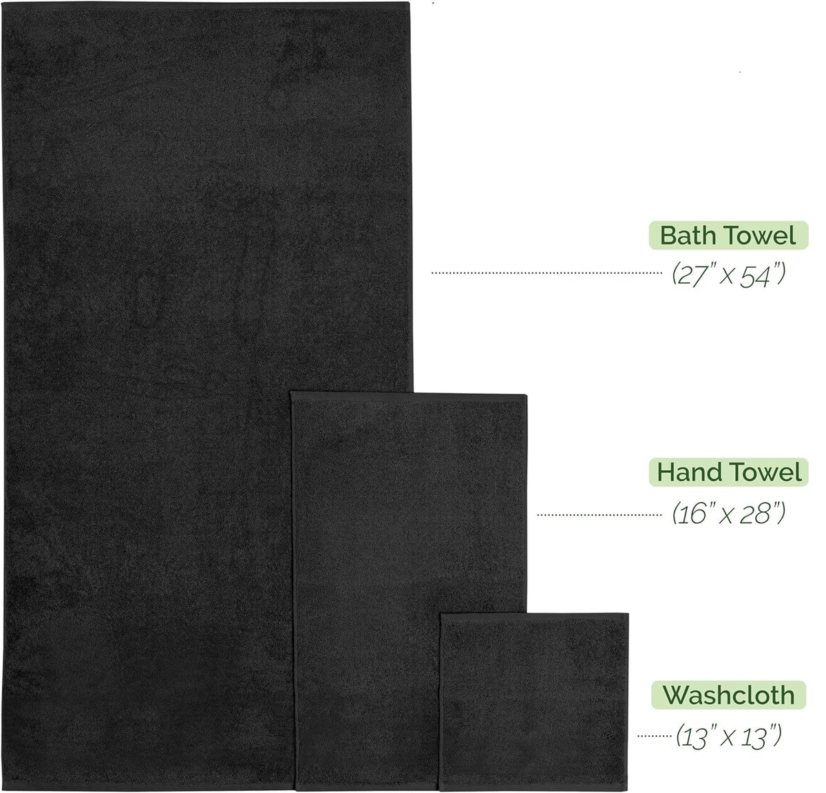 Dluxe Ave. 100% Turkish Cotton Corduroy Ribbed Luxury Bath Towels/ 6-Piece Set /Black