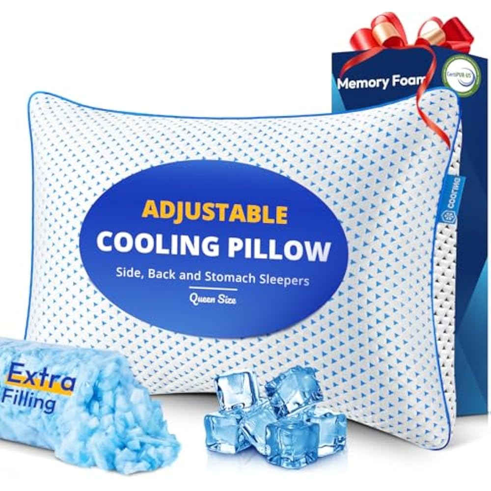 Dluxe Ave. ( STANDARD/ FULL )Cooling Gel Memory foam Pillows, { SOFT TOUCH/ ADJUST. FIRM SUPPORT } Set of 2, Luxury Hotel Quality