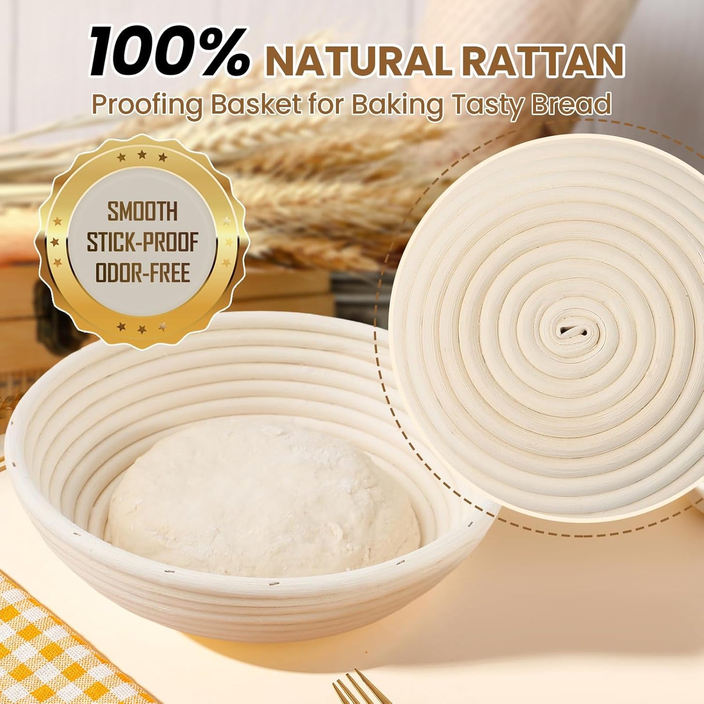 Dluxe Ave. Set of 2 10" Round Sourdough Basket with Linen Liner