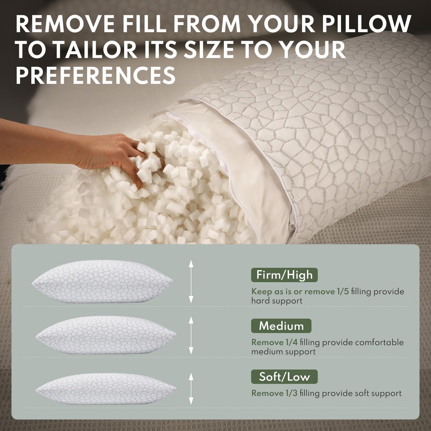 Dluxe Ave. ( KING ) Cooling Pillows, Set of 2, { ADJUSTABLE } Luxury Hotel Quality