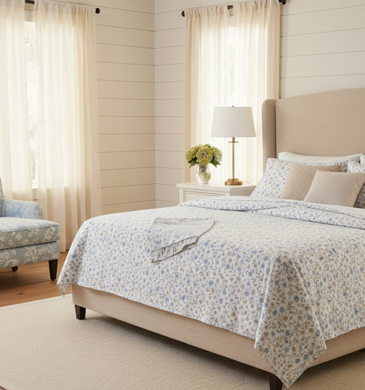 Dluxe Ave. (KING) 4 Pcs 100% Cotton Sheet Set, Percale Sheets, 16" Deep Pockets, Country Coast