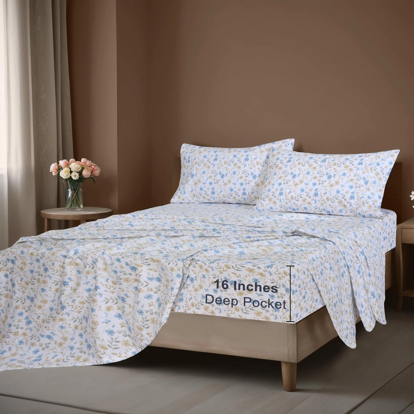 Dluxe Ave. ( KING ) 4 Pcs 100% Cotton Sheet Set, Percale Sheets, 16" Deep Pockets, Lightweight & Breathable Durable, Country Coast