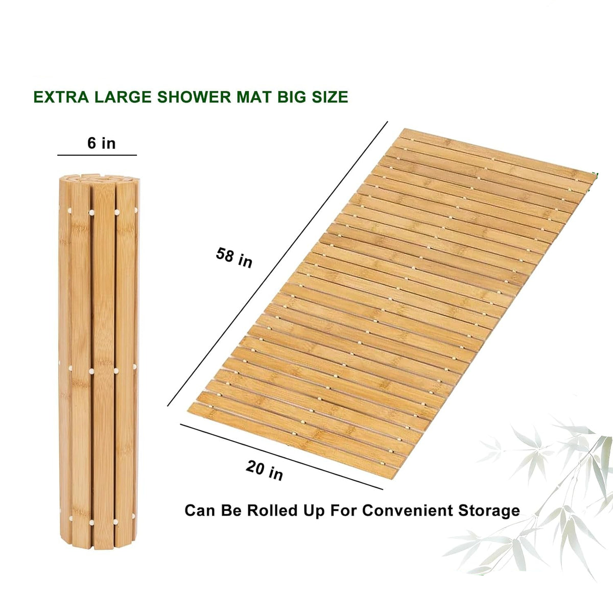 Dluxe Ave. Extra Large Bamboo Shower Mat for Inside Shower 58"x20"