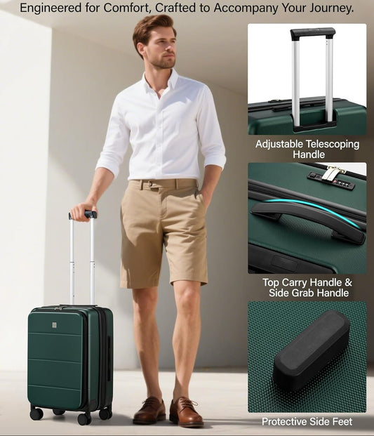 Dluxe Ave. Expandable Carry On Luggage/Airline Approved/Hard Shell/TSA lock/Spinning Wheels 20 in/ (Blackish Green)