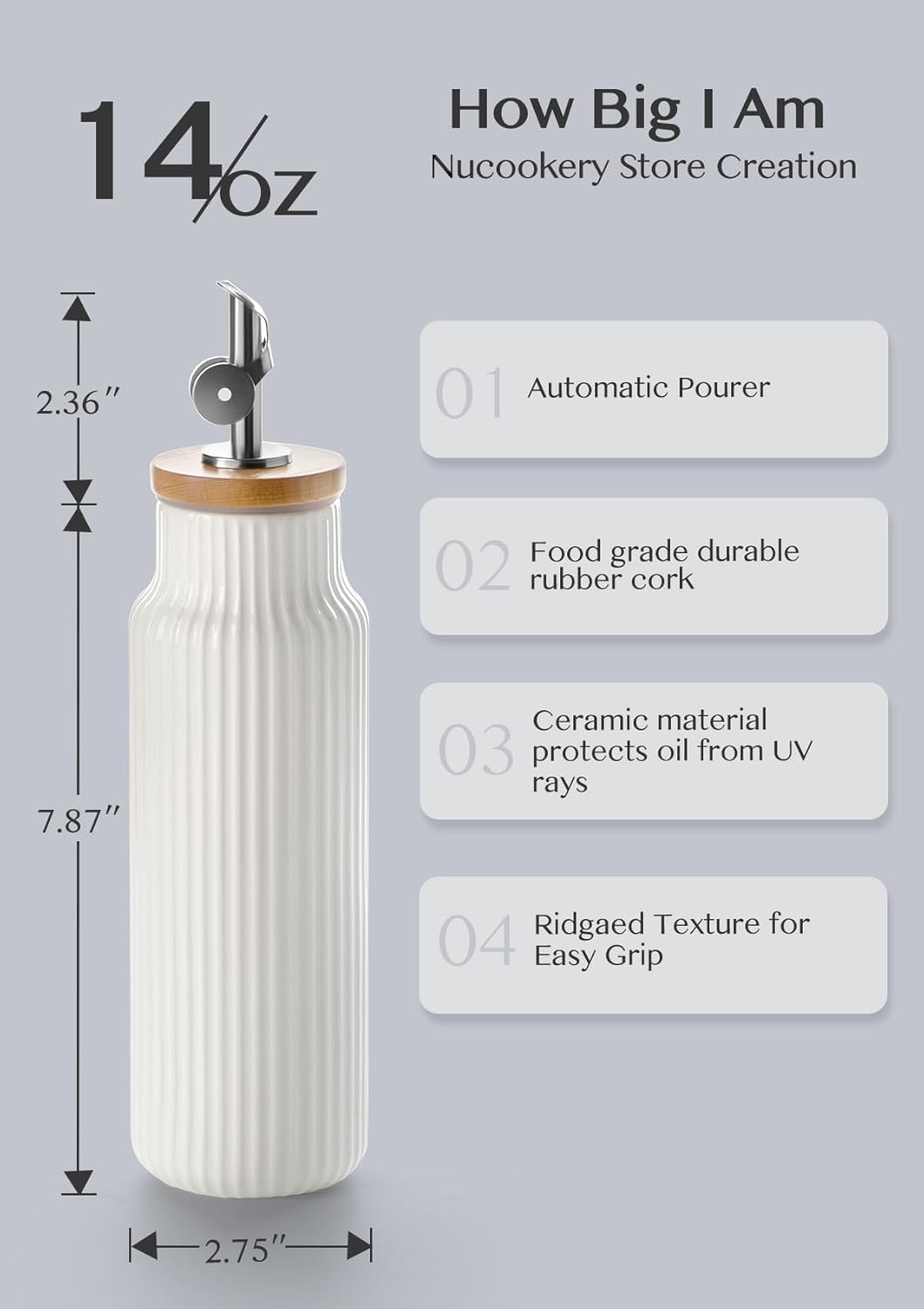 Dluxe Ave. Ceramic Oil Dispenser Bottle 14 oz / White