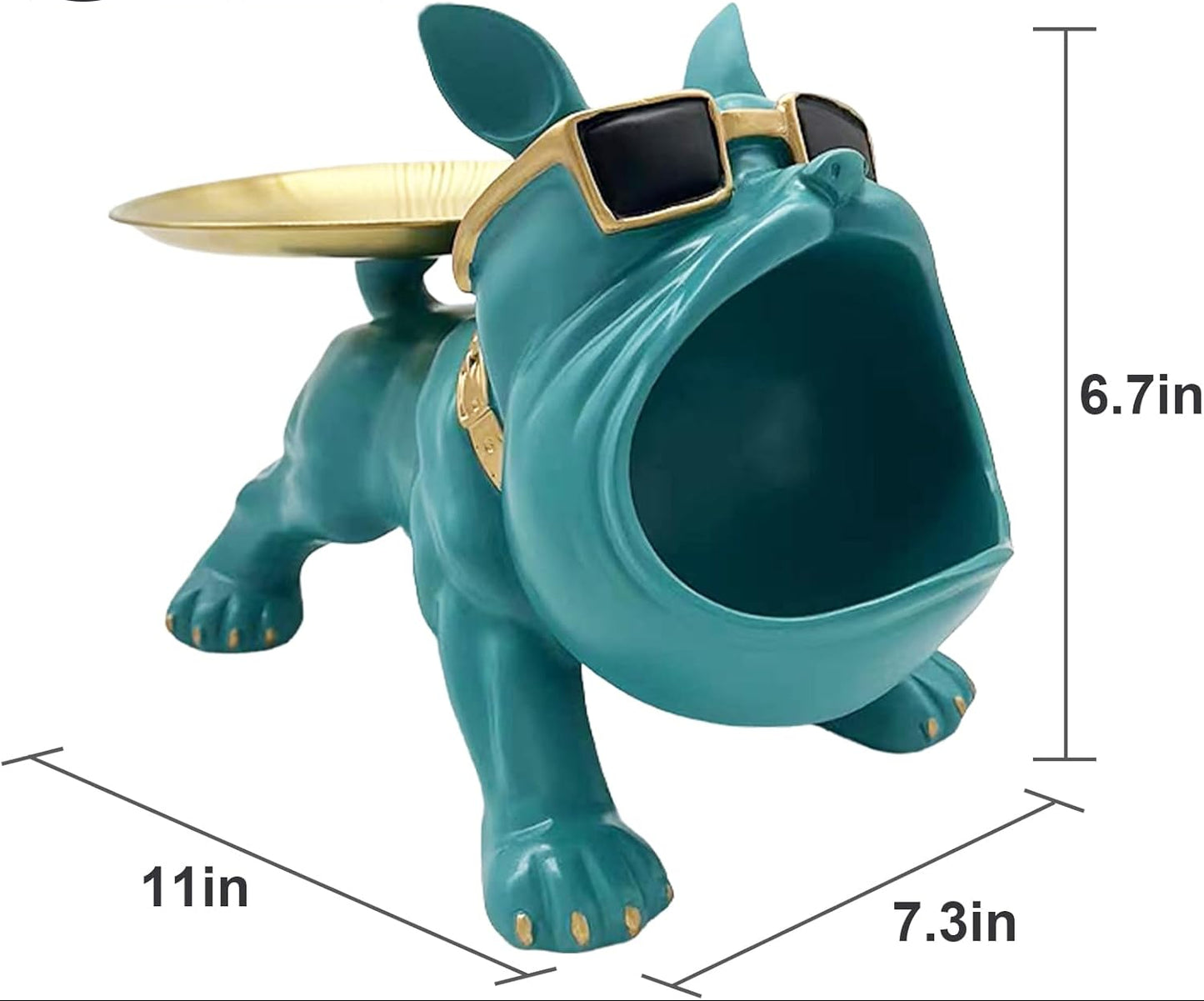 Dluxe Ave. Tray Statue Bulldog Candy Dish/ Key Holder Bowl/ Blue Green