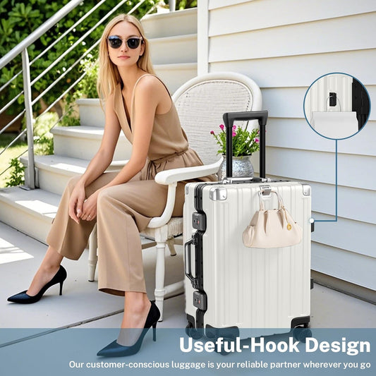 Dluxe Ave. Carry On Luggage Noble/ TSA Airline Approved/Spinner Wheels/ (White) 20 Inch