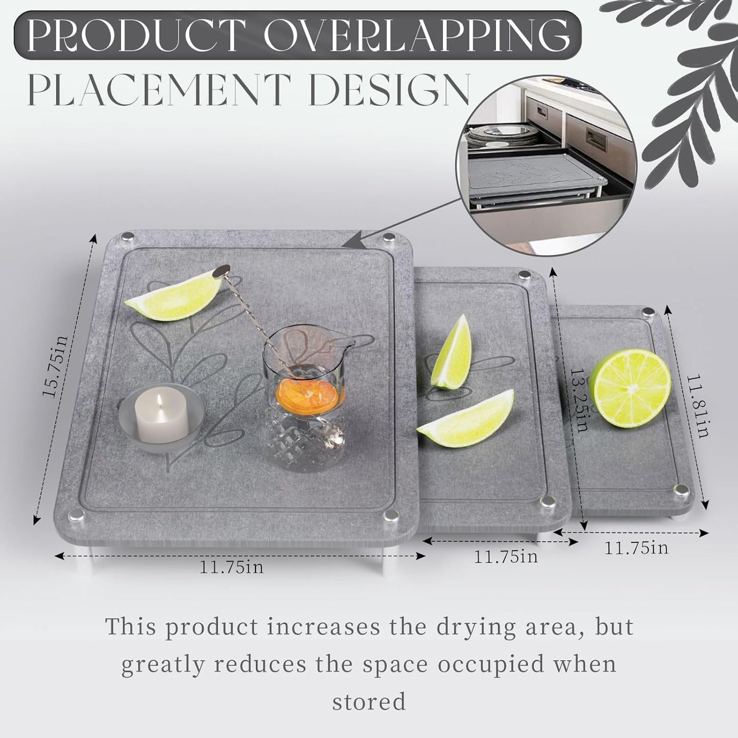 Dluxe Ave. Stone Drying Mat for Kitchen Counter/ 3Pcs (Dark Gray)