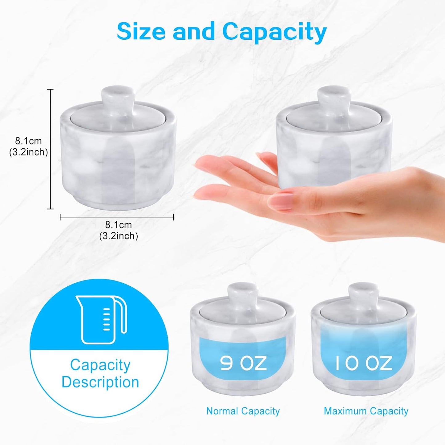 Dluxe Ave. RingsTown 3.2"x3.2" Marble Salt Cellar with Lid Multipurpose Marble Container for Salt Pepper and other seasonings