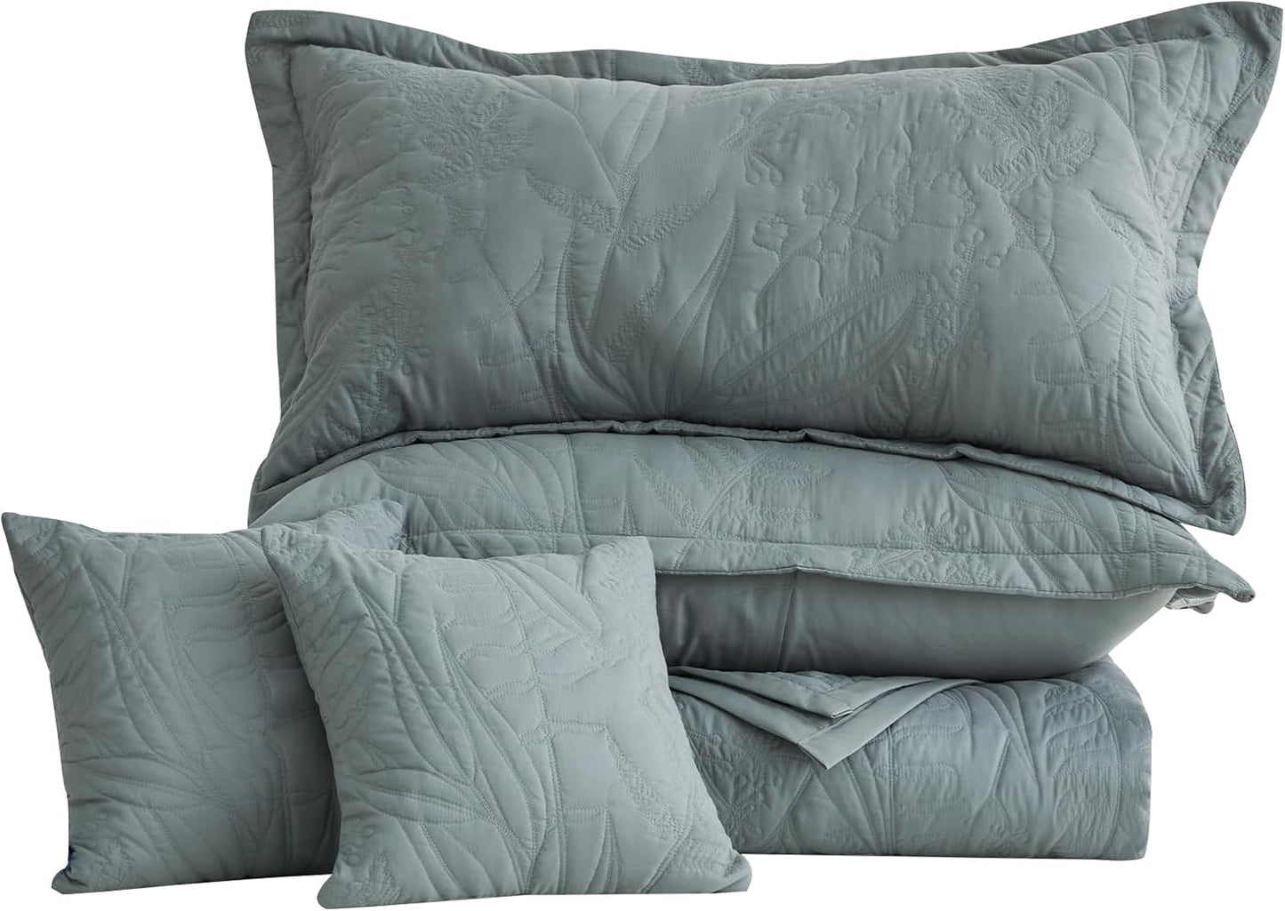 Dluxe Ave. ( KING ) 5 Pcs Oversized Bedspread Quilt Set, Elegant & Fresh Style, Grey