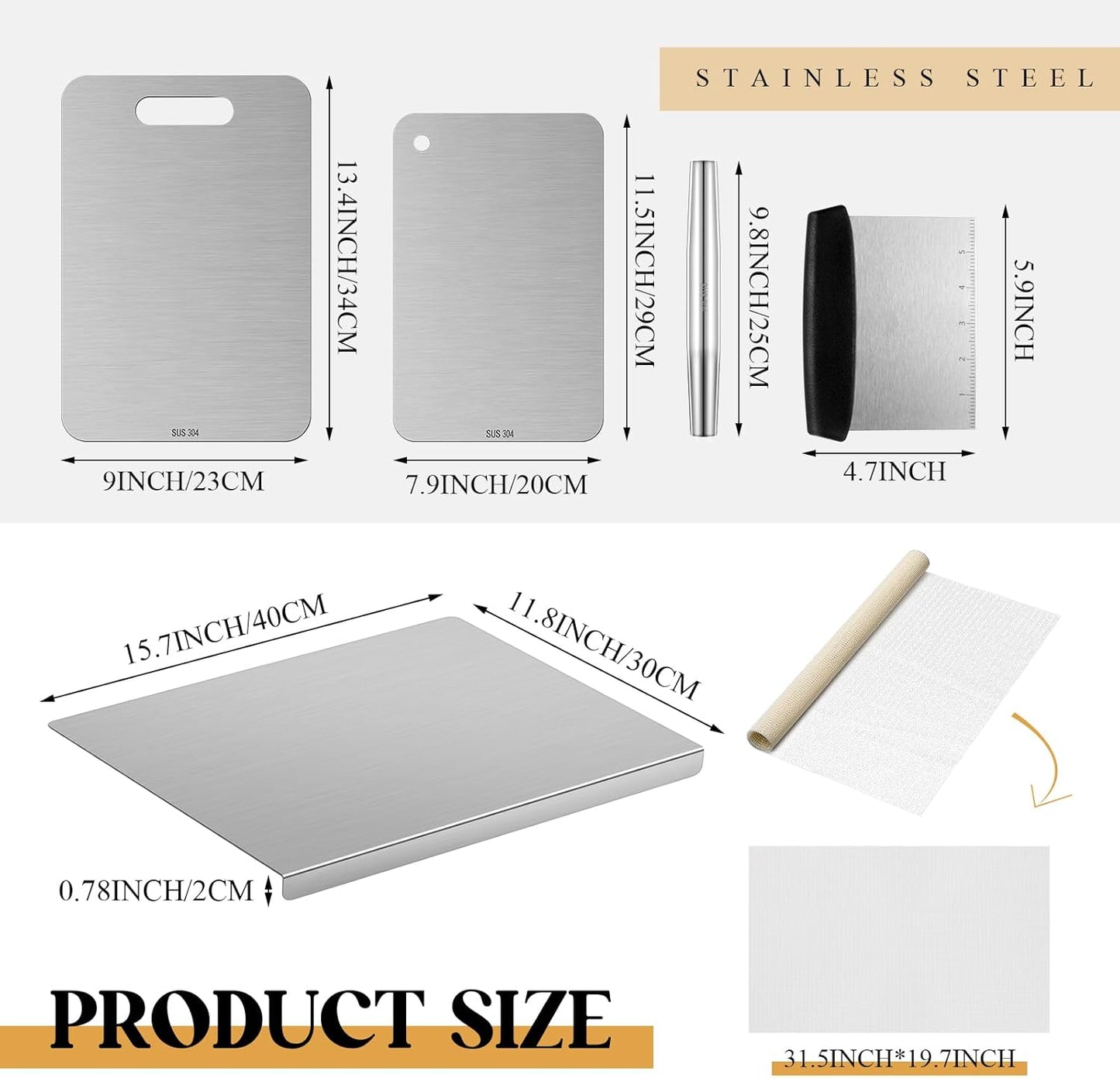 Dluxe Ave. Stainless Steel Cutting Board Set/ 6 Pcs/ Steel Chopping Boards