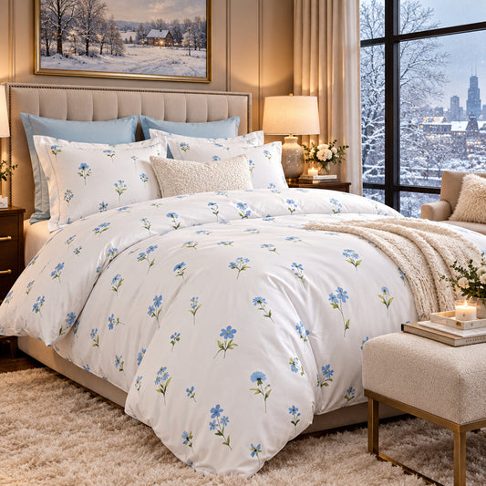 Dluxe Ave (FULL) Floral Comforter Set 3 Pieces/ Blue