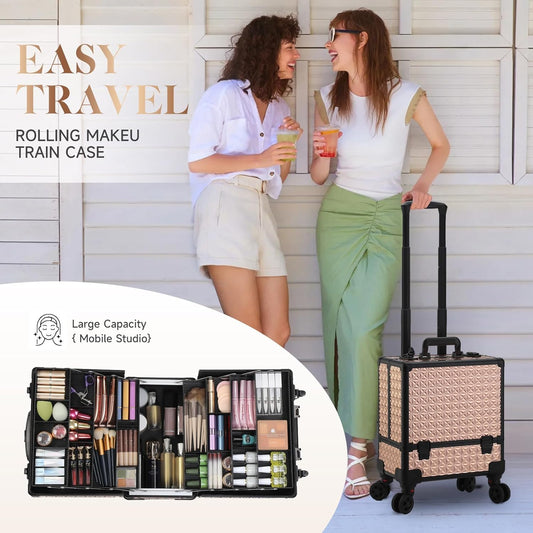 Dluxe Ave. Leeora&Leekoo High-Capacity Multilayer Portable Nail Case for Nail Tech Organizer with Wheels (rose gold)