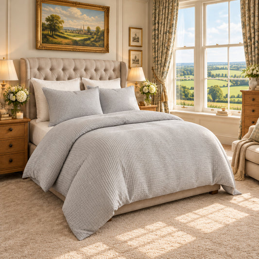 Dluxe Ave. (QUEEN) 3Pcs Bedding Set {Duvet Cover} / Light Grey
