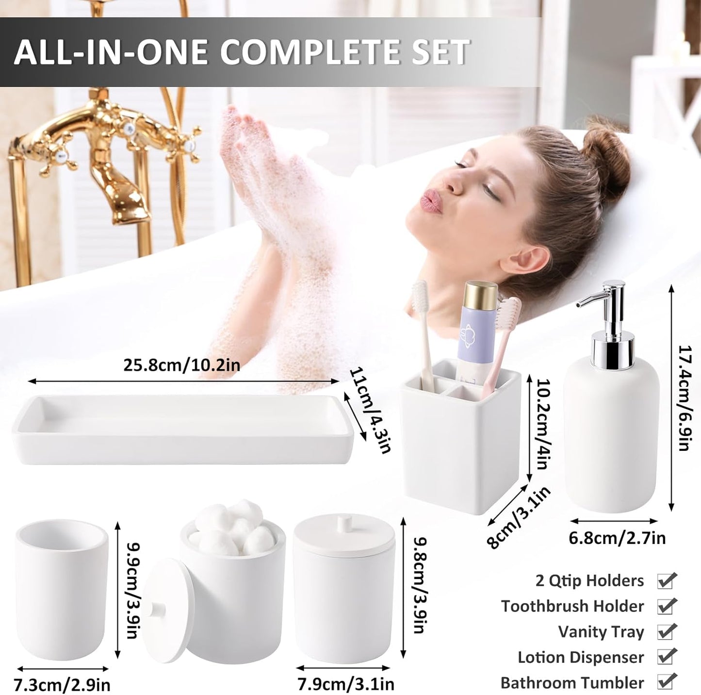Dluxe Ave. Resin 6 Pcs White Bathroom Set