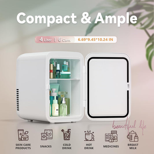 Dluxe Ave. Mini Fridge Cooler and Warmer for Skin Care Cosmetics / White