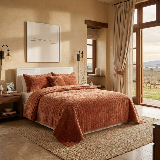 Dluxe Ave. (KING) 3Pcs Luxurious Velvet Quilts Set/ Rust