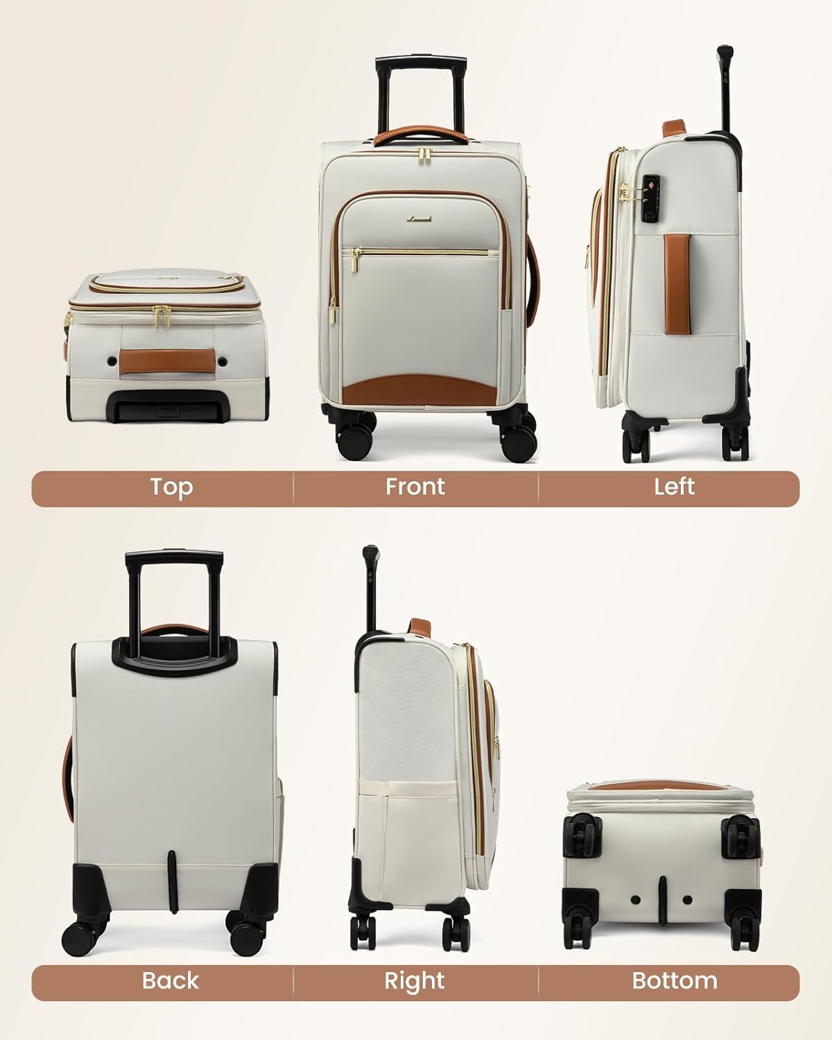 Dluxe Ave. Carry On Luggage/Airline Approved/ Spinner Wheels/ 20 Inch /TSA Lock/ (Beige-brown) 22x14x9