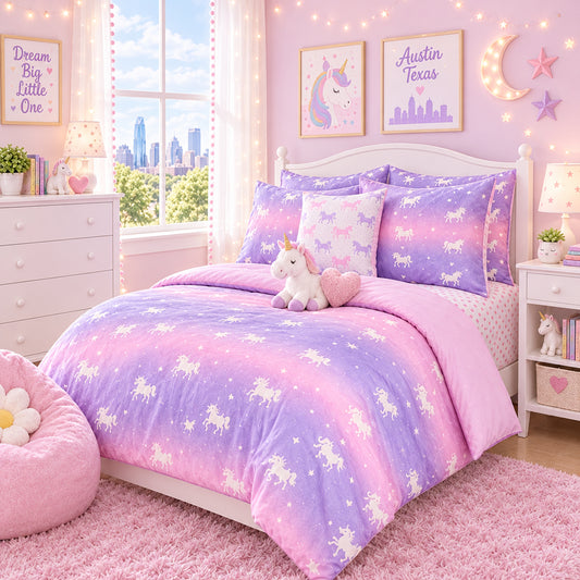 Dluxe Ave. (TWIN) 5 Pcs Comforter and Bedding Set/ Pink & Purple