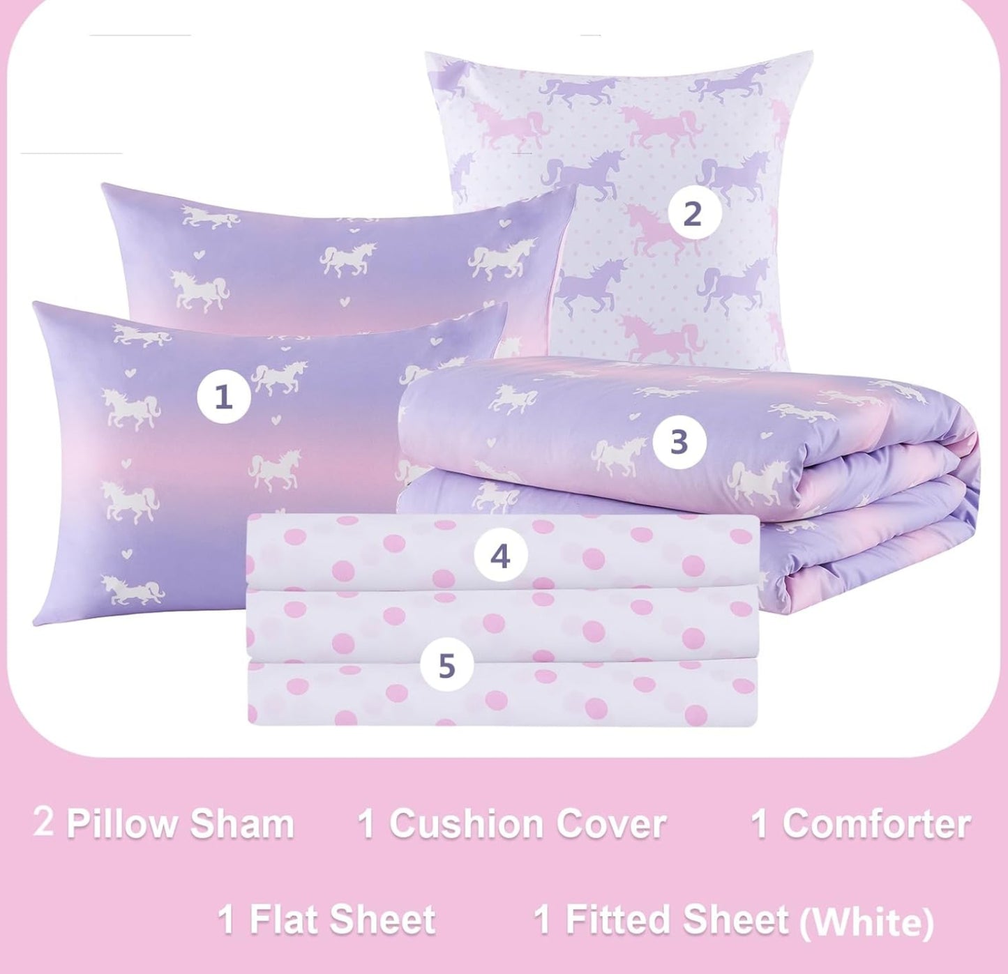 Dluxe Ave. ( TWIN ) 5 Pcs Comforter and Bedding Set/ Pink & Purple