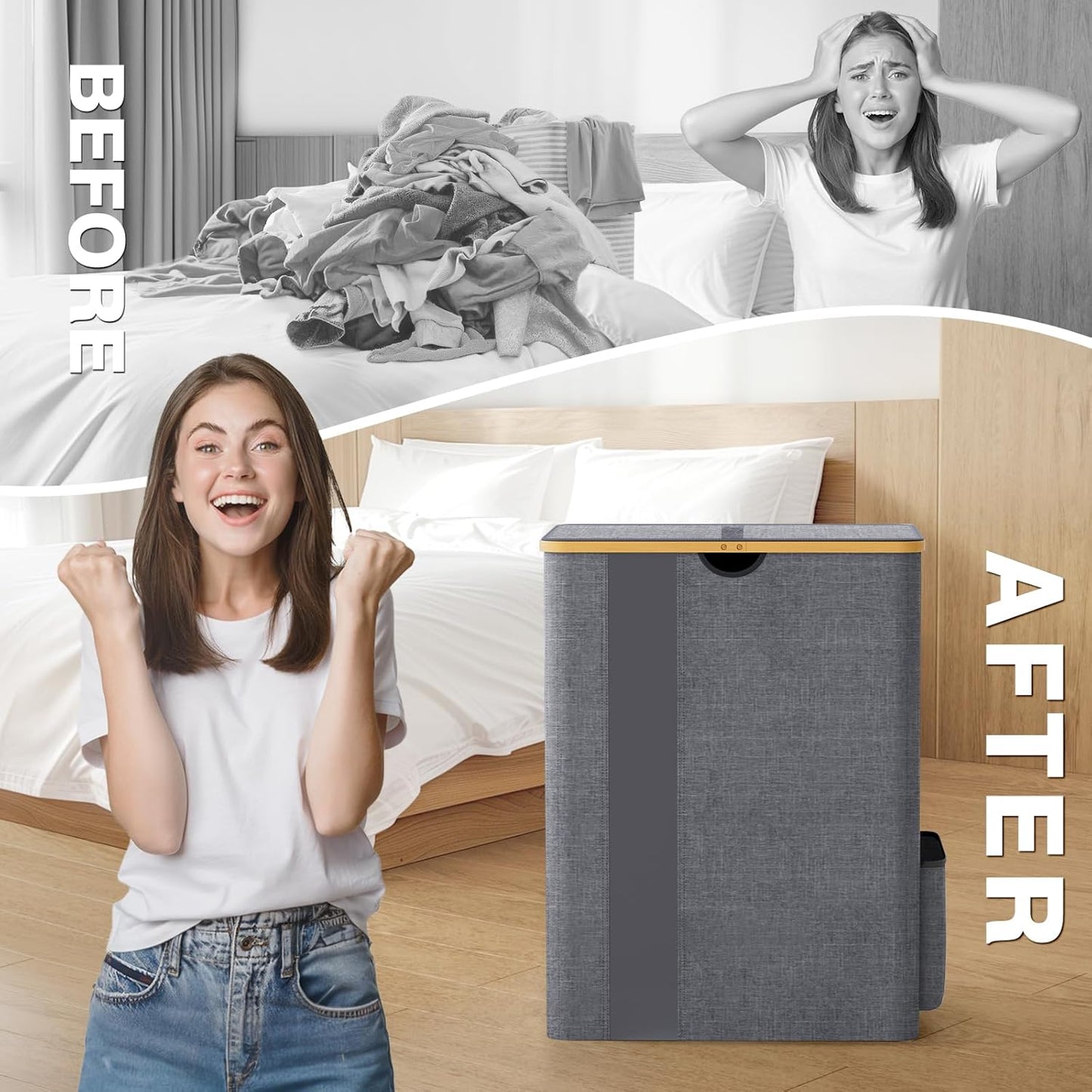 Dluxe Ave. BlissTotes Laundry Basket with Lid 150L Clothes Laundry Hamper with Handles Light Grey