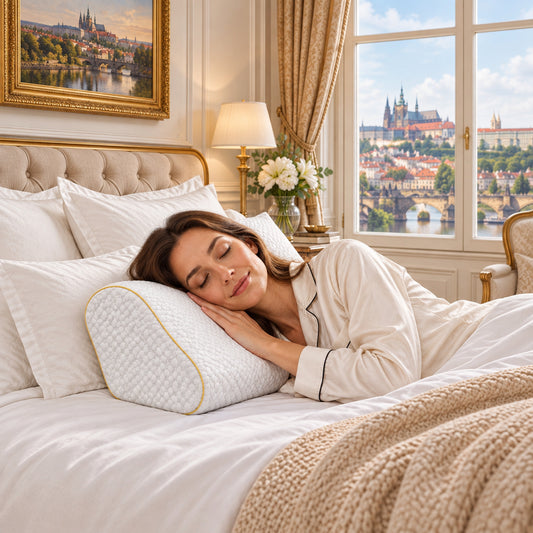 Dluxe Ave. (QUEEN) Memory Foam Pillow Neck Contour, {FIRM} Gold