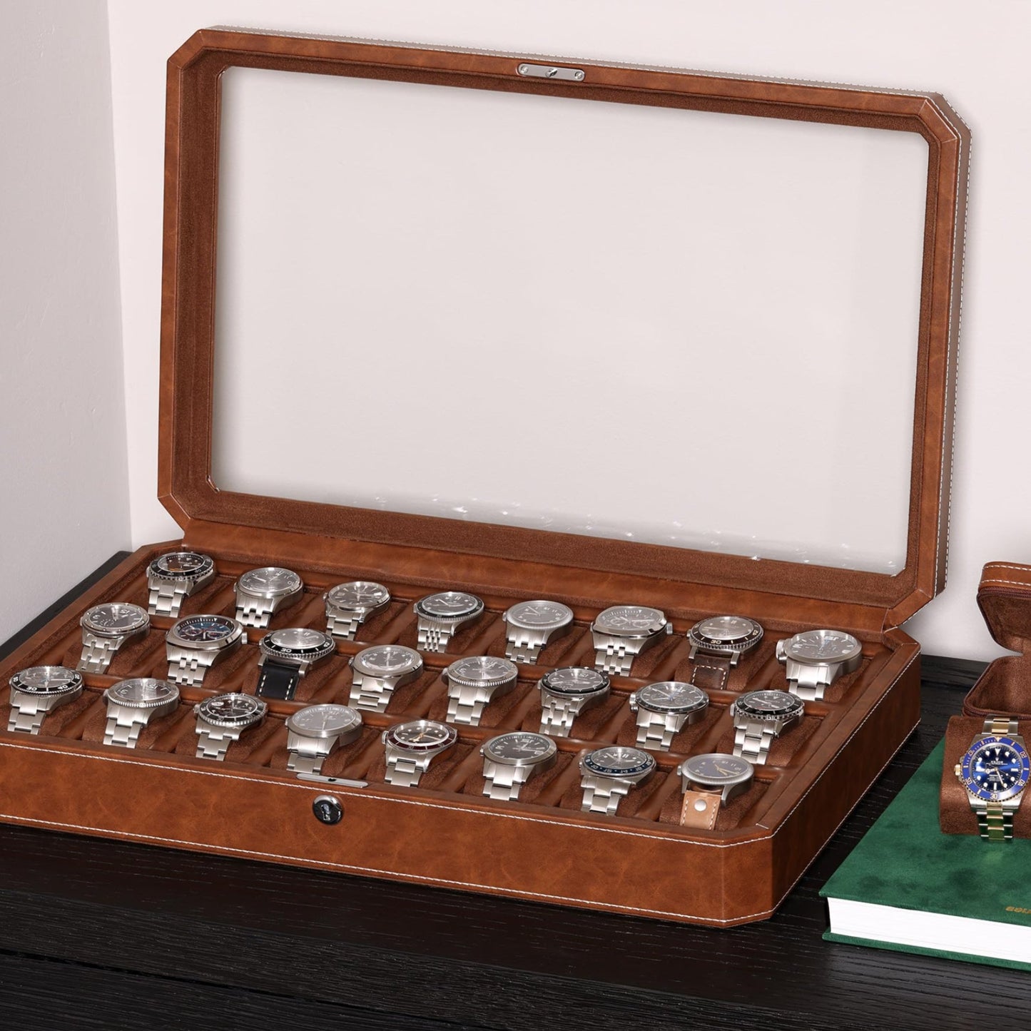 Dluxe Ave. 24 Slot Luxury Watch Box to Display (Tan/Brown)