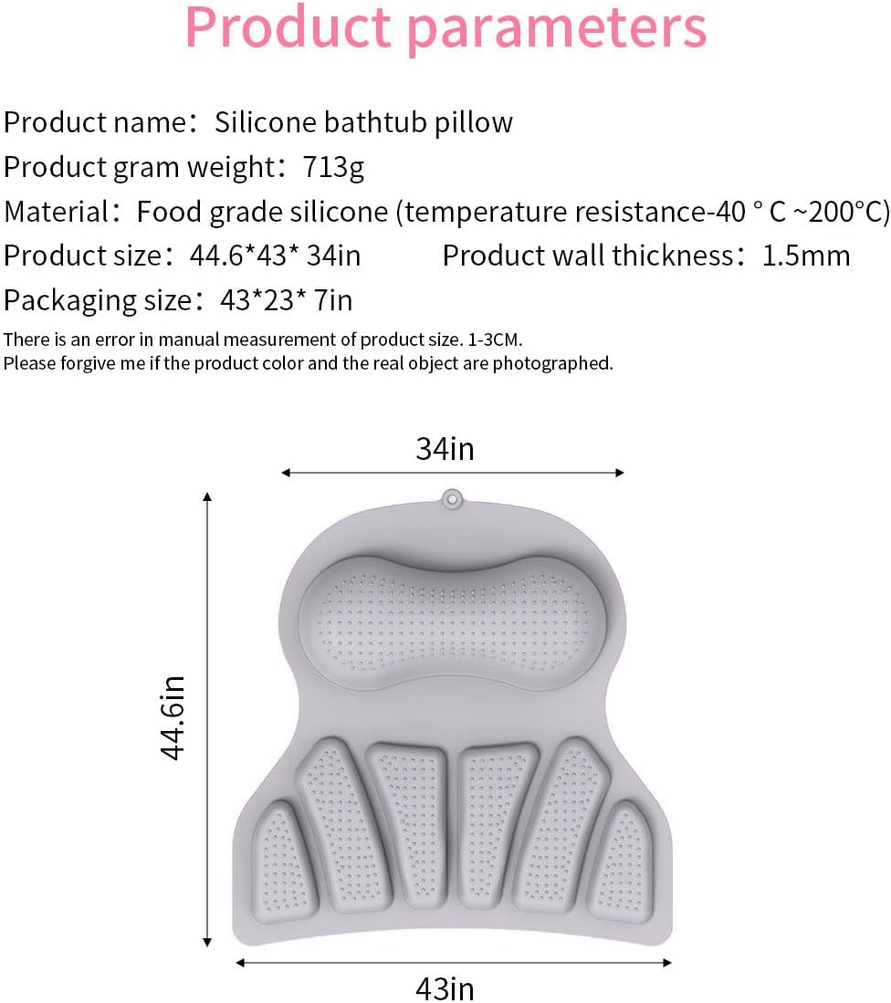 Dluxe Ave. Silicone Bath Pillow for Tub/ Slip Proof for Head and Neck Support/ (Grey)