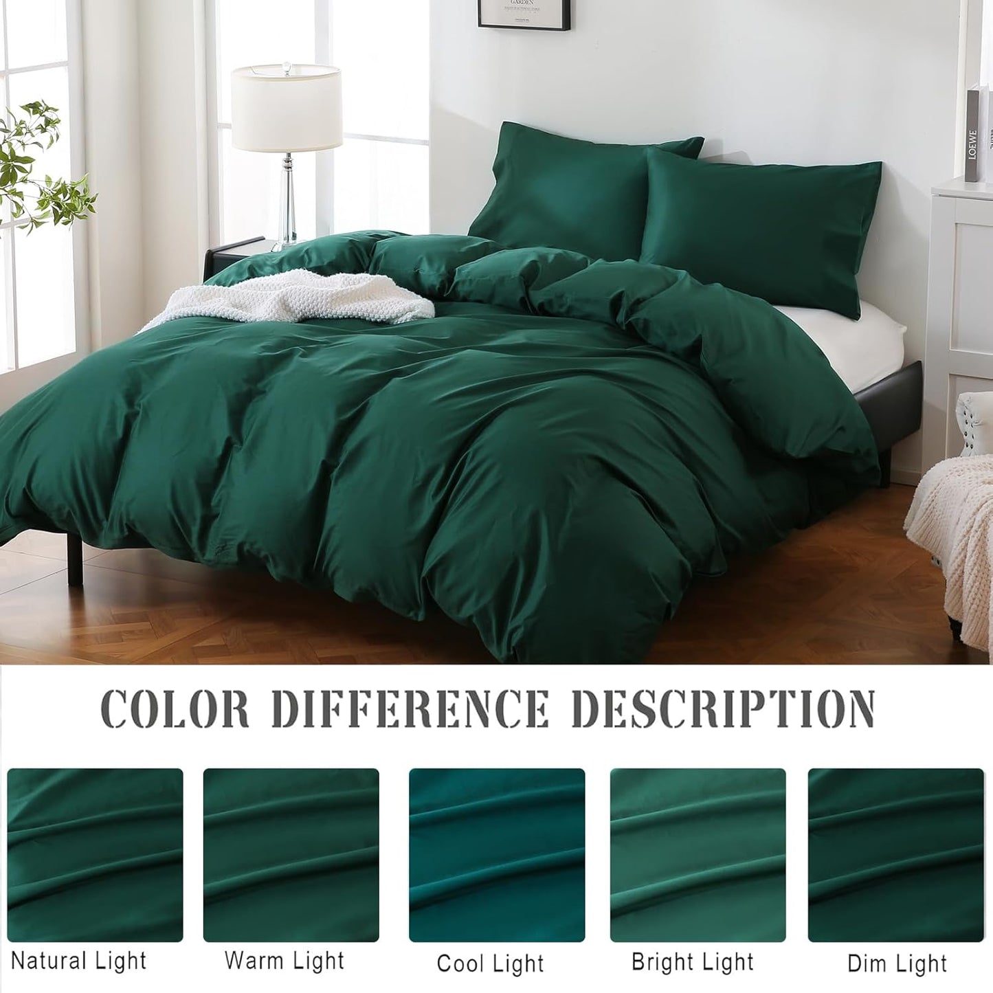 Dluxe Ave. ( QUEEN ) 3 Pcs 100% Organic Cotton {Duvet Cover} Luxury 400 Thread Count, Dark Green