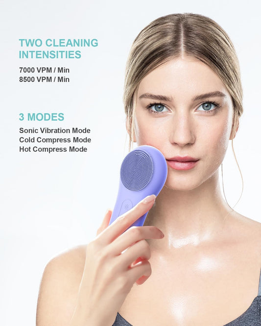 Dluxe Ave. Rechargeable Face Brushes /Scrubber Cleanser Brush 1 Pack+3 Modes/ Violet