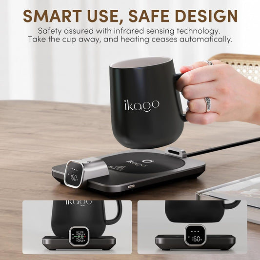 Dluxe Ave. 2Pcs Heated Coffee Mug Warmer & Mug Set (Dark Grey and Pink)