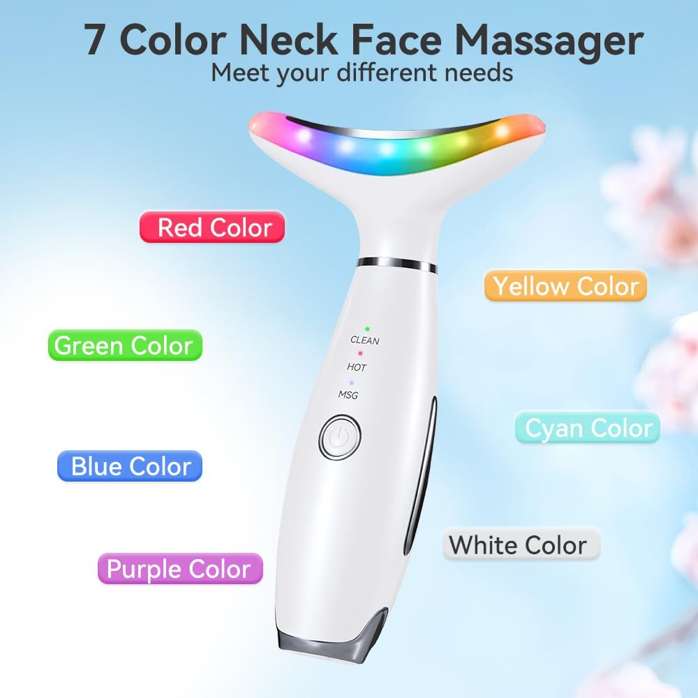 Dluxe Ave. Neck Face Massager 7 Color Facial Massager for Skin Care at Home Face Sculpting Tool with Thermal and Vibrating White