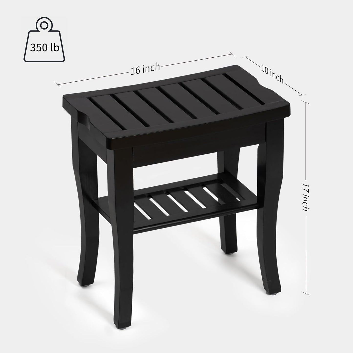 Dluxe Ave. BEKVEM Bamboo Shower Bench Spa Small Shower Stool for Inside Shower Waterproof Bathroom Black