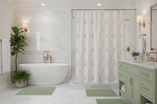 Dluxe Ave. Green Bathroom Set with Shower Curtain and Rugs