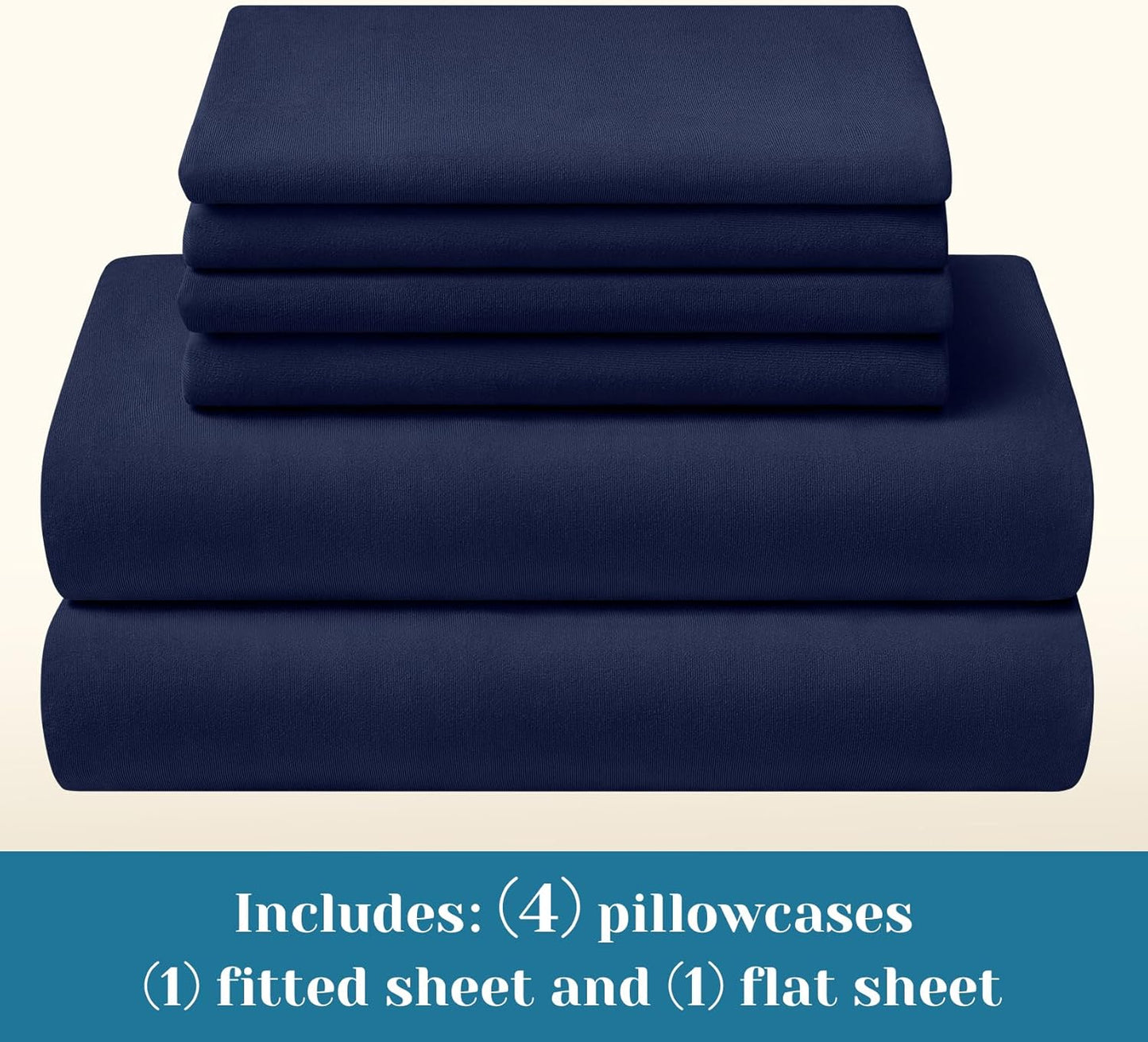 Dluxe Ave. ( FULL ) 6 Pcs Jersey Knit Bed Sheet Set, Navy Blue