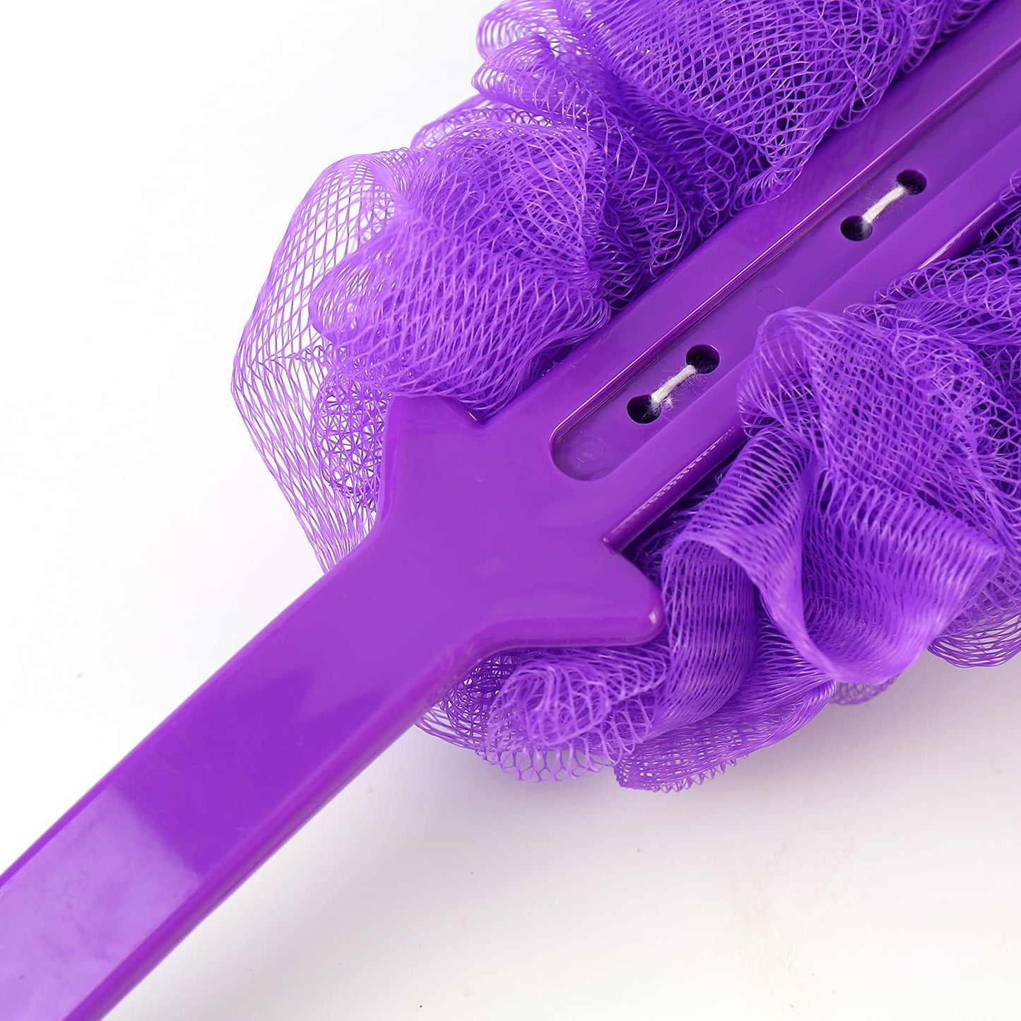 Dluxe Ave. Long Handle Shower Loofah On a Stick/Body Exfoliator Scrubber (2 Pack-Purple+White)