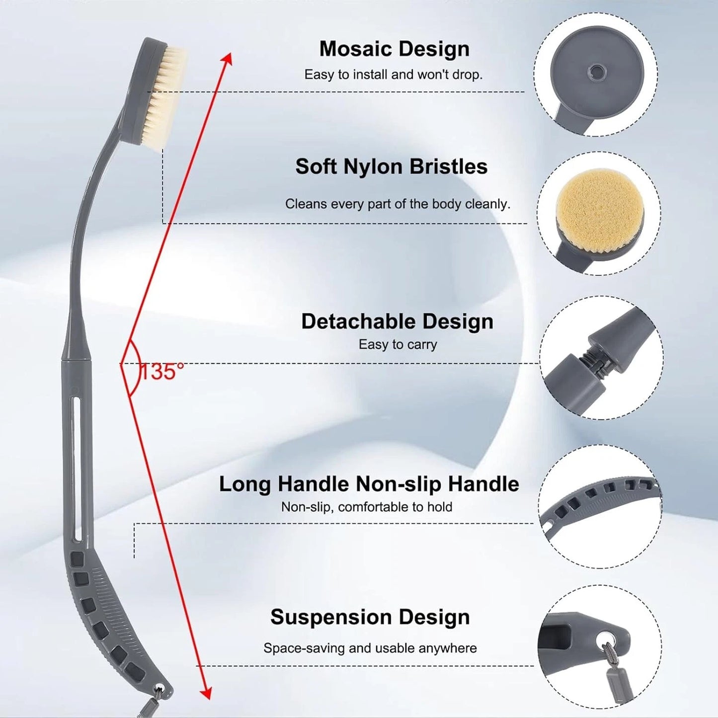 Dluxe Ave. 20.5" Bath Brush, Long Handle for Shower