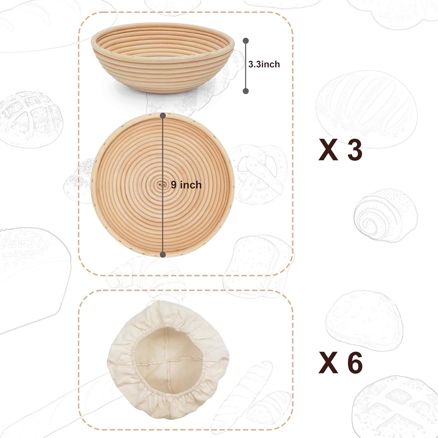 Dluxe Ave. Bread Proofing Basket Set of 3