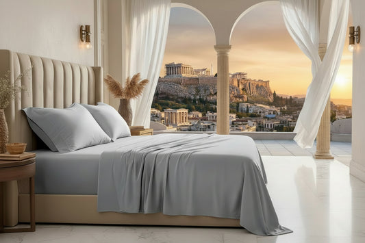 Dluxe Ave. (QUEEN) 4 Pcs 100% Organic Cotton Jersey Sheet Set, Ultra Soft, Light Grey