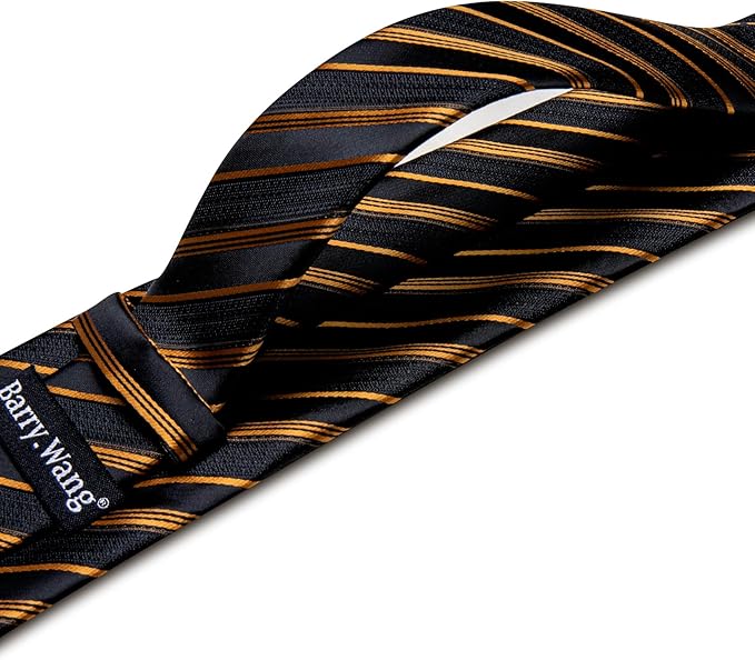 Dluxe Ave. Men Clip on Tie with Lapel Pin & Pocket Square/ Gold Black