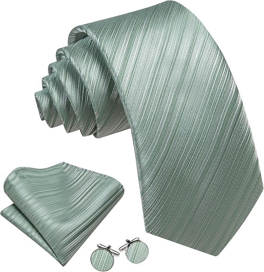 Dluxe Ave. Stripe Men Ties Set Classic WOVEN Necktie with Handkerchief Cufflinks