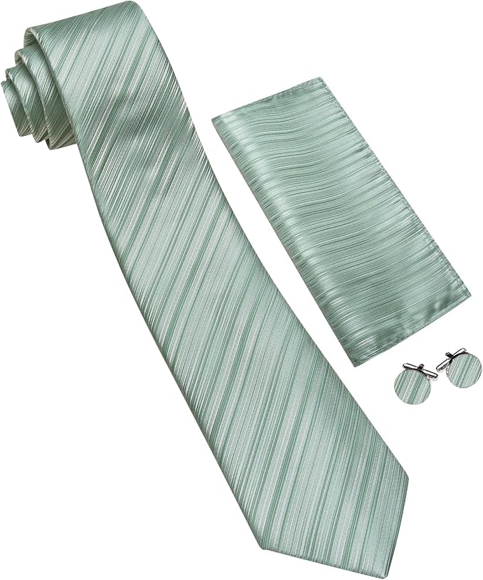 Dluxe Ave. Stripe Men Ties Set Classic WOVEN Necktie with Handkerchief Cufflinks