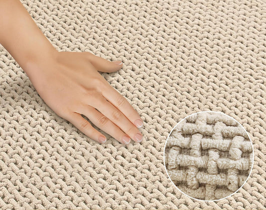 Dluxe Ave. Bathroom Rug Beige Bath Mat: 20x48 Chenille Non Slip Floor Tub and Restroom