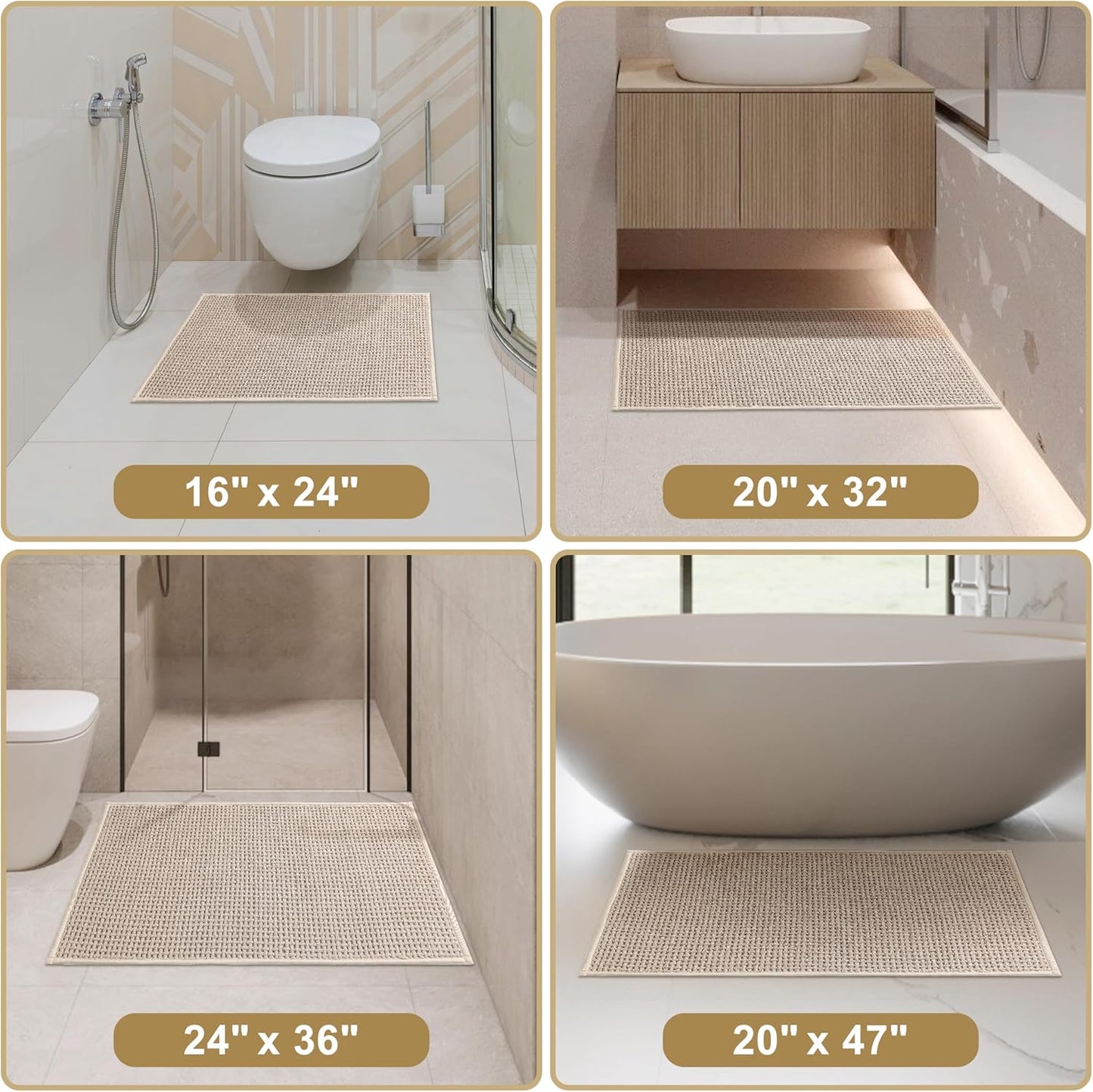 Dluxe Ave. Bathroom Rug Beige Bath Mat: 20x48 Chenille Non Slip Floor Tub and Restroom
