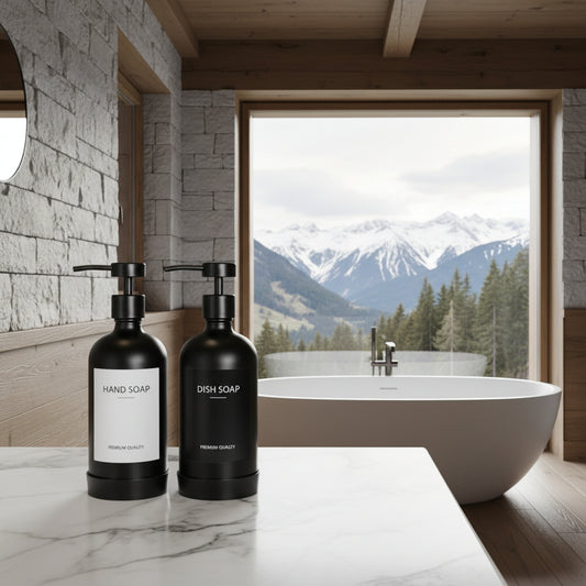 Dluxe Ave. Glass Soap Dispenser Set with Stainless Steel Pump (Black)